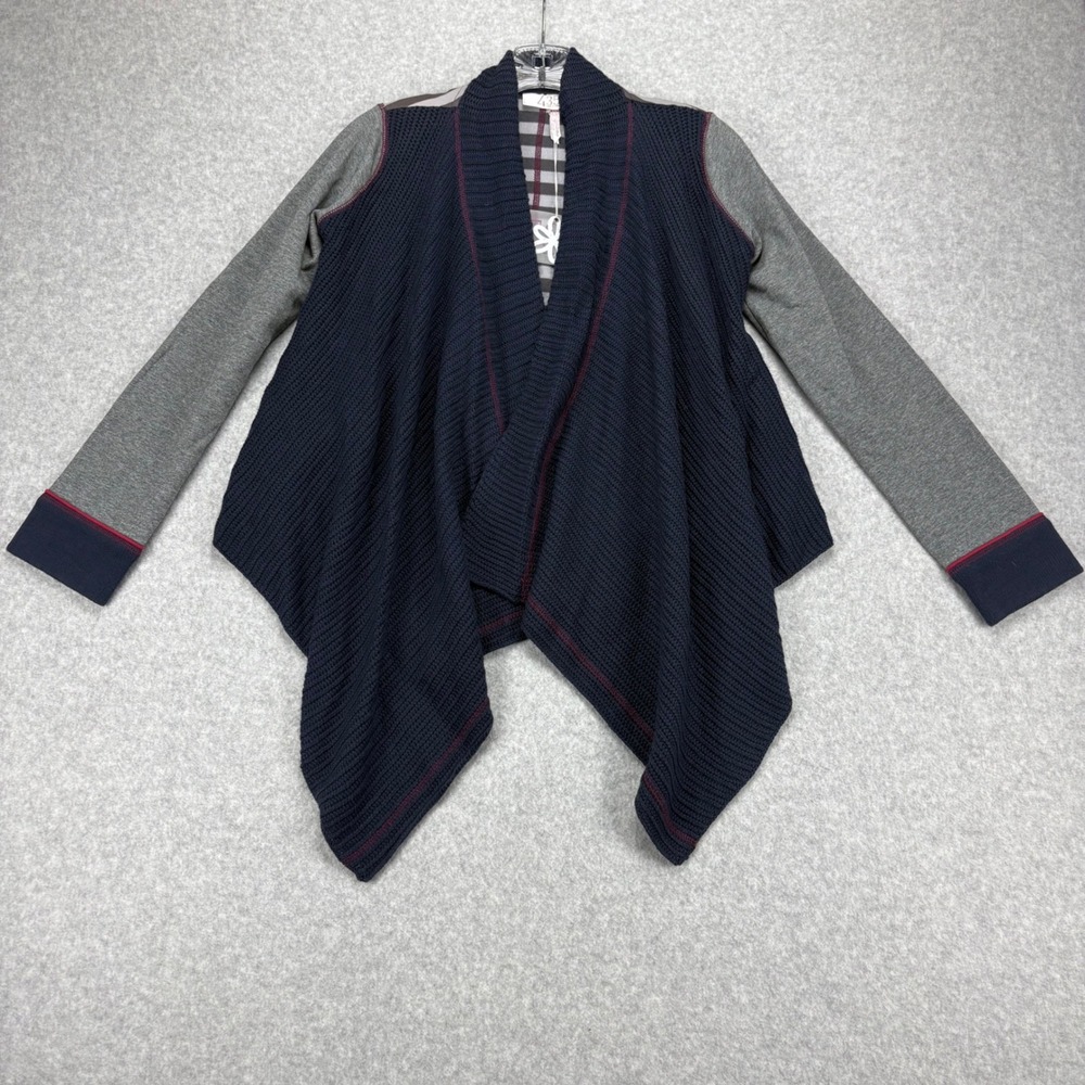 Matilda Jane Cardigan Girls 14 Navy Mixed Media Open Front Knit Layering Casual